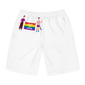 Two Gays Holding Rainbow Flag Mens Board Shorts Aop