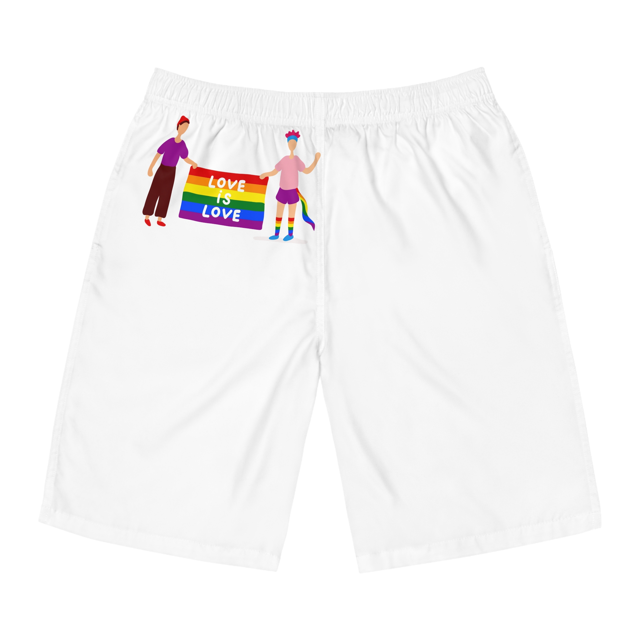 Two Gays Holding Rainbow Flag Mens Board Shorts Aop
