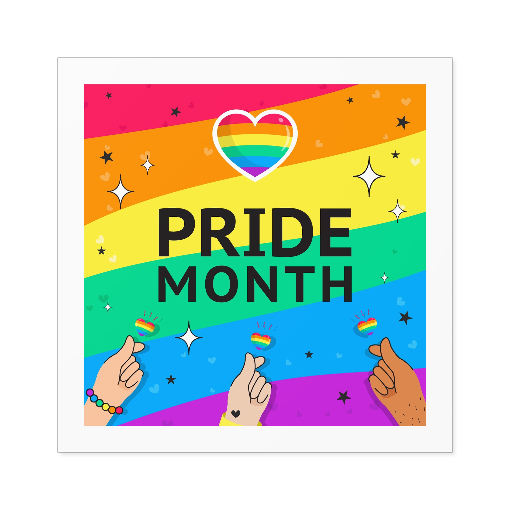 Pride Month Greeting Card Vector Illustration Hand Symbol Mini Heart Rainbow Flag Laminate Stickers Square - Image 53