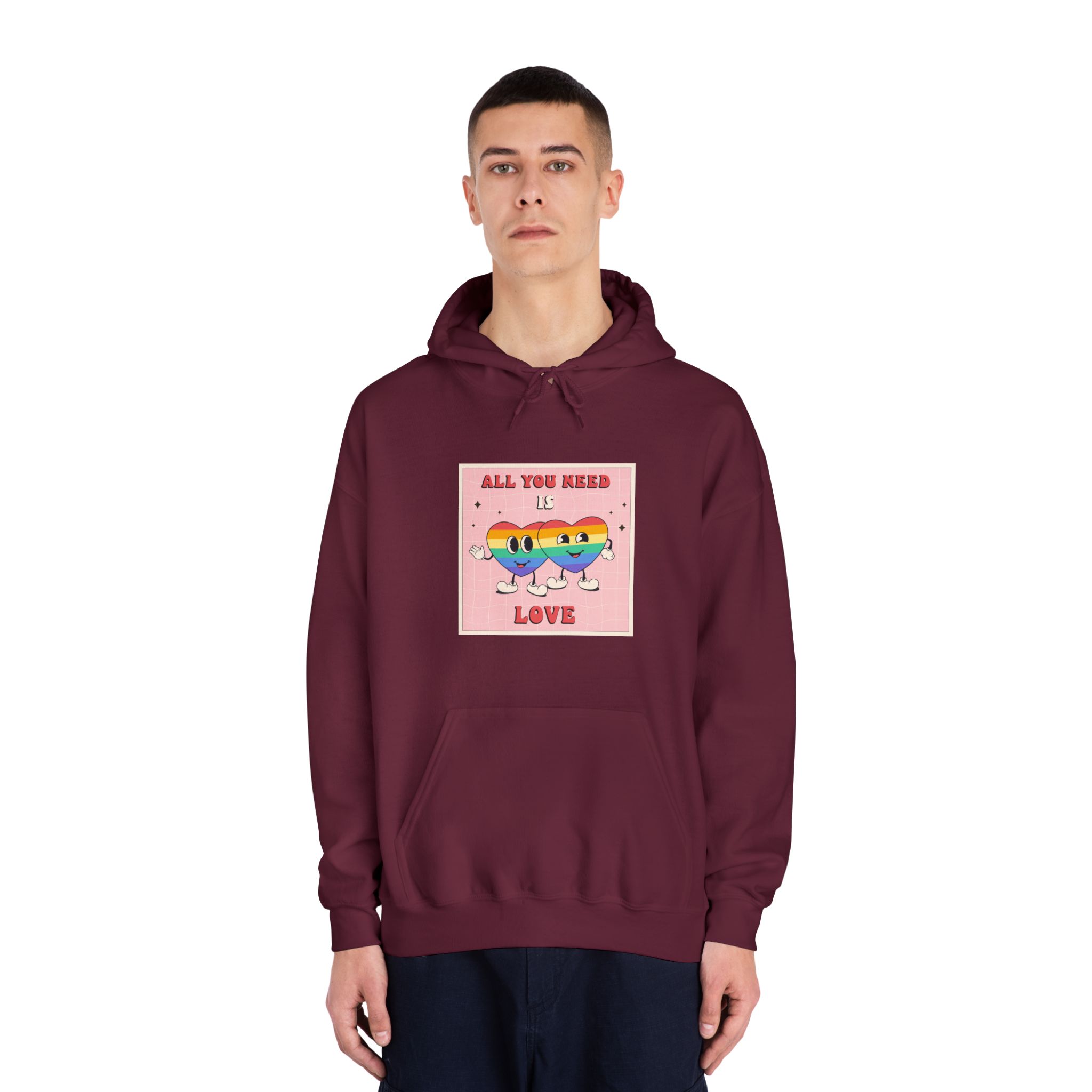 Lgbtq Pride Month Retro Groovy Poster Social Media Post Template With Rainbow Heart Unisex Dryblend Hooded Sweatshirt - Image 19