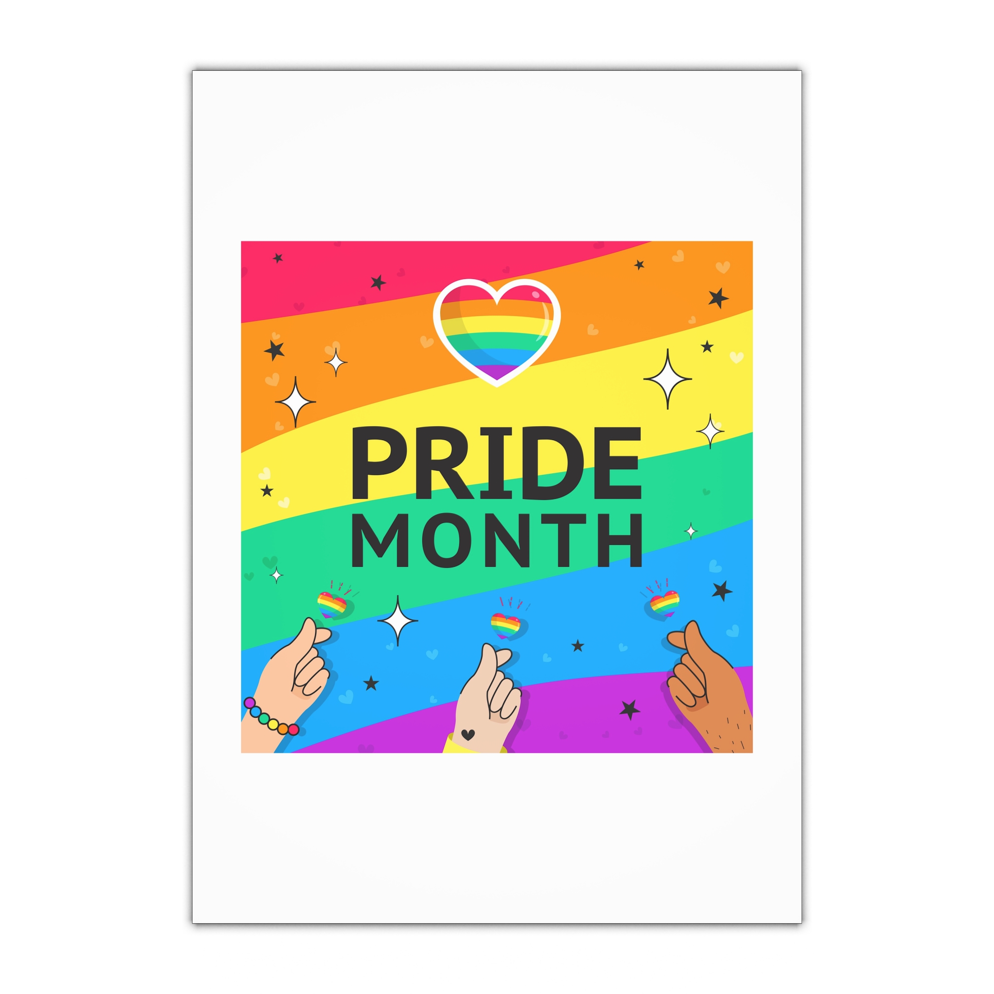 Pride Month Greeting Card Vector Illustration Hand Symbol Mini Heart Rainbow Flag Gift Wrapping Paper Sheets 1pc