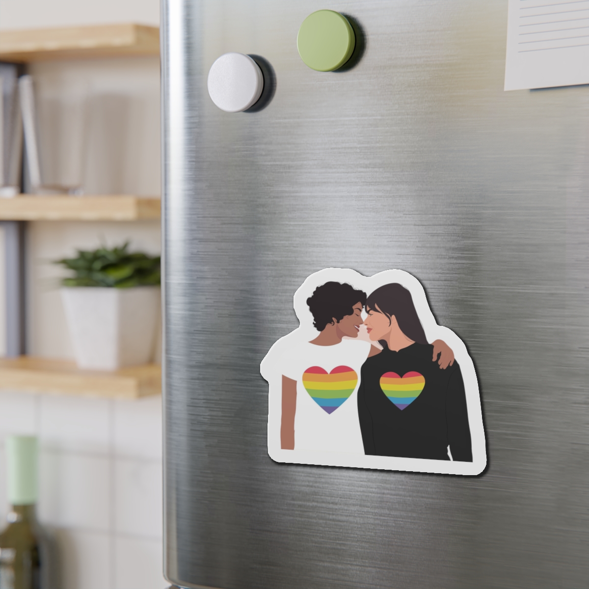 Embracing Lgbt Couple Couple Girls Love Smiling Each Other Die Cut Magnets - Image 12