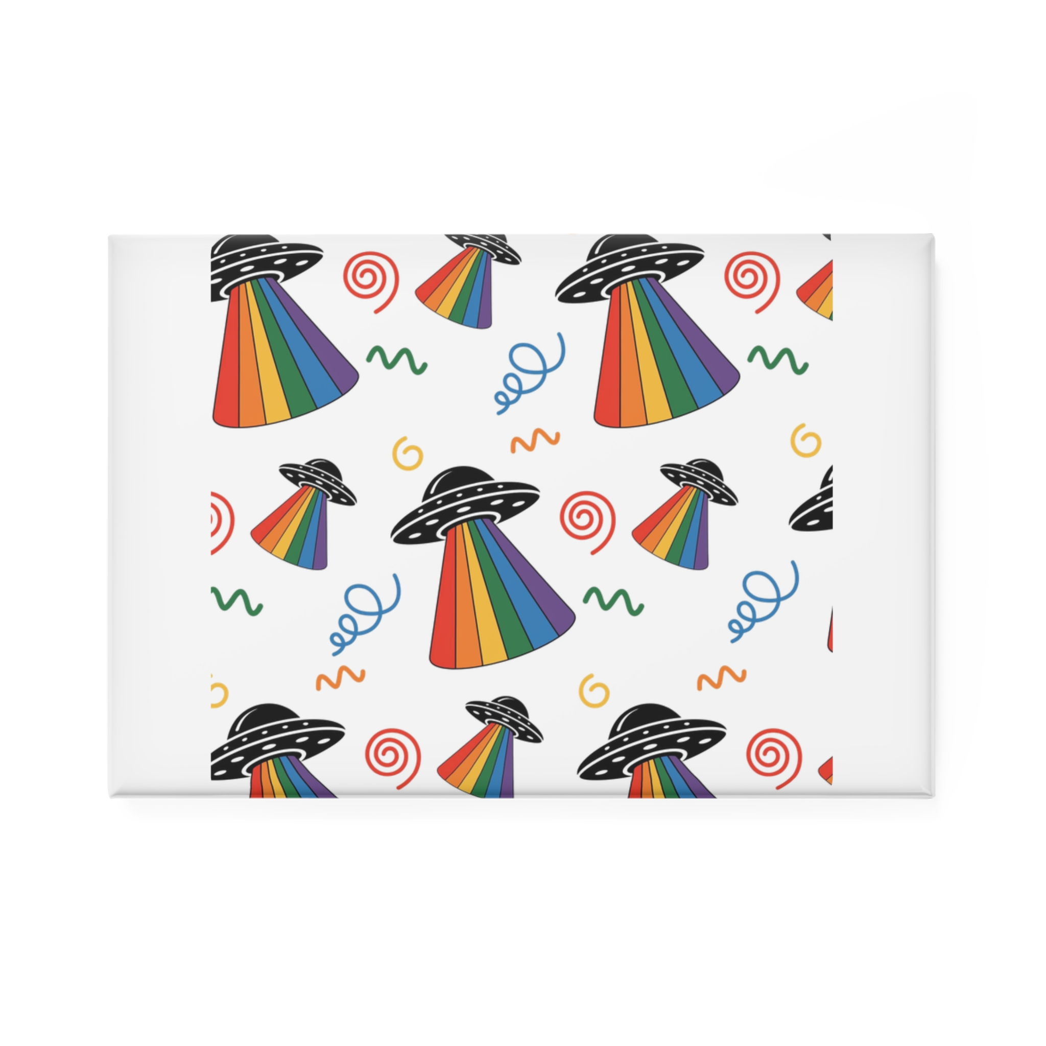 Seamless Pattern Ufo With Rainbow Beam Doodles Button Magnet Rectangle 1 And 10 Pcs