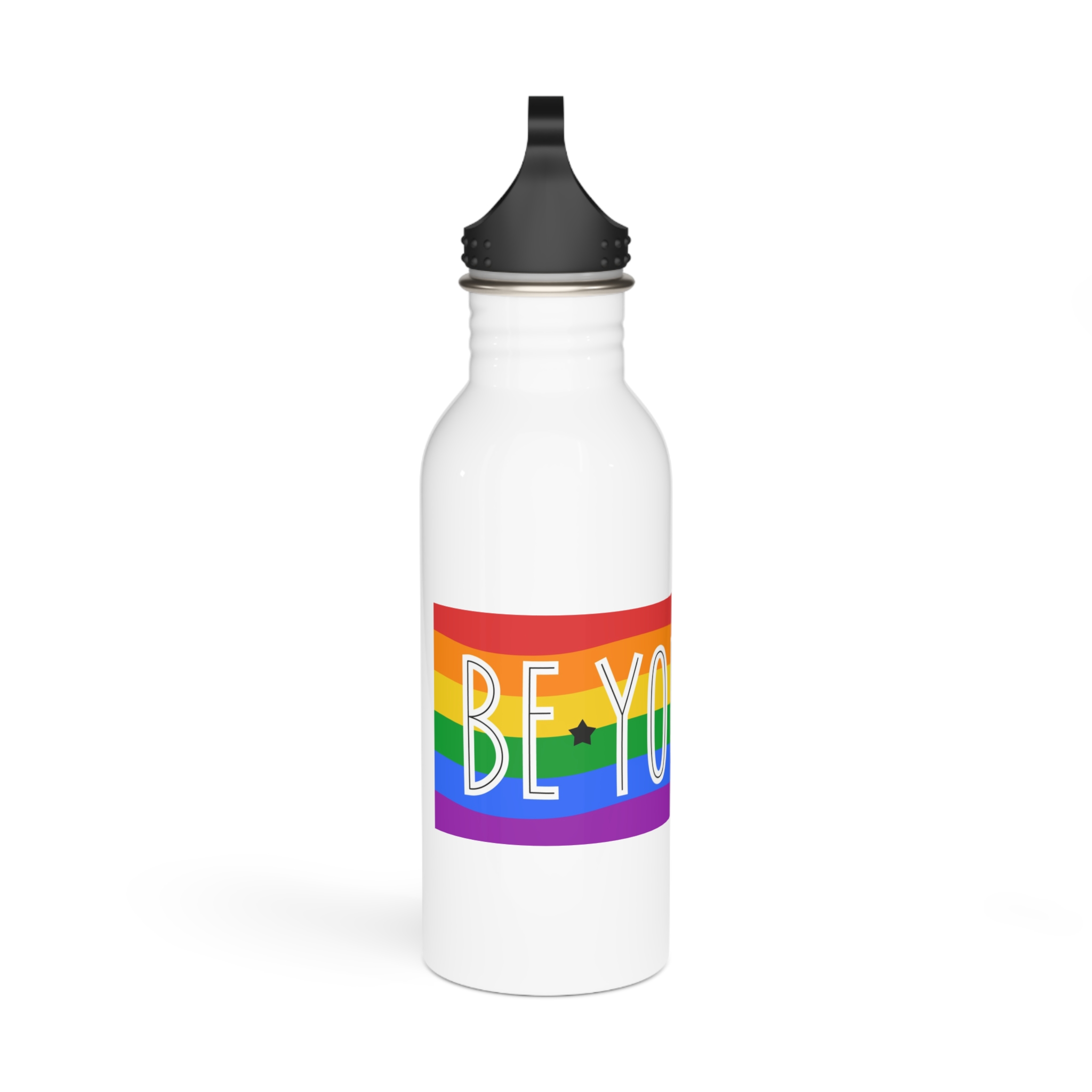 Be Yourself Phrase With Lgbtqia Flag Background Stainless Steel Water Bottle - Image 2
