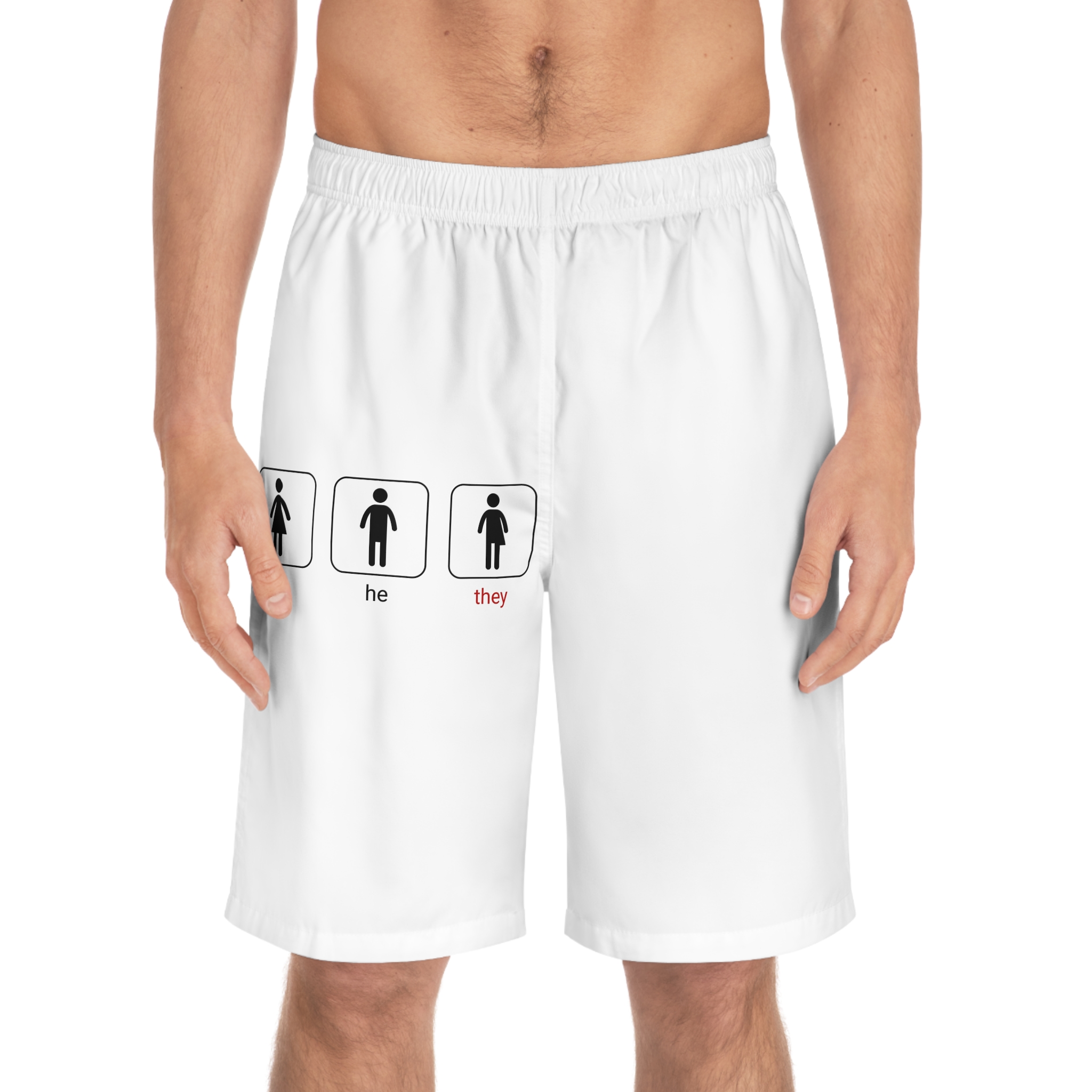 Gender Neutral Toilet Sign Concept Set Word They Written With Red Marker Male Female Unisex Mens Board Shorts Aop - Image 3