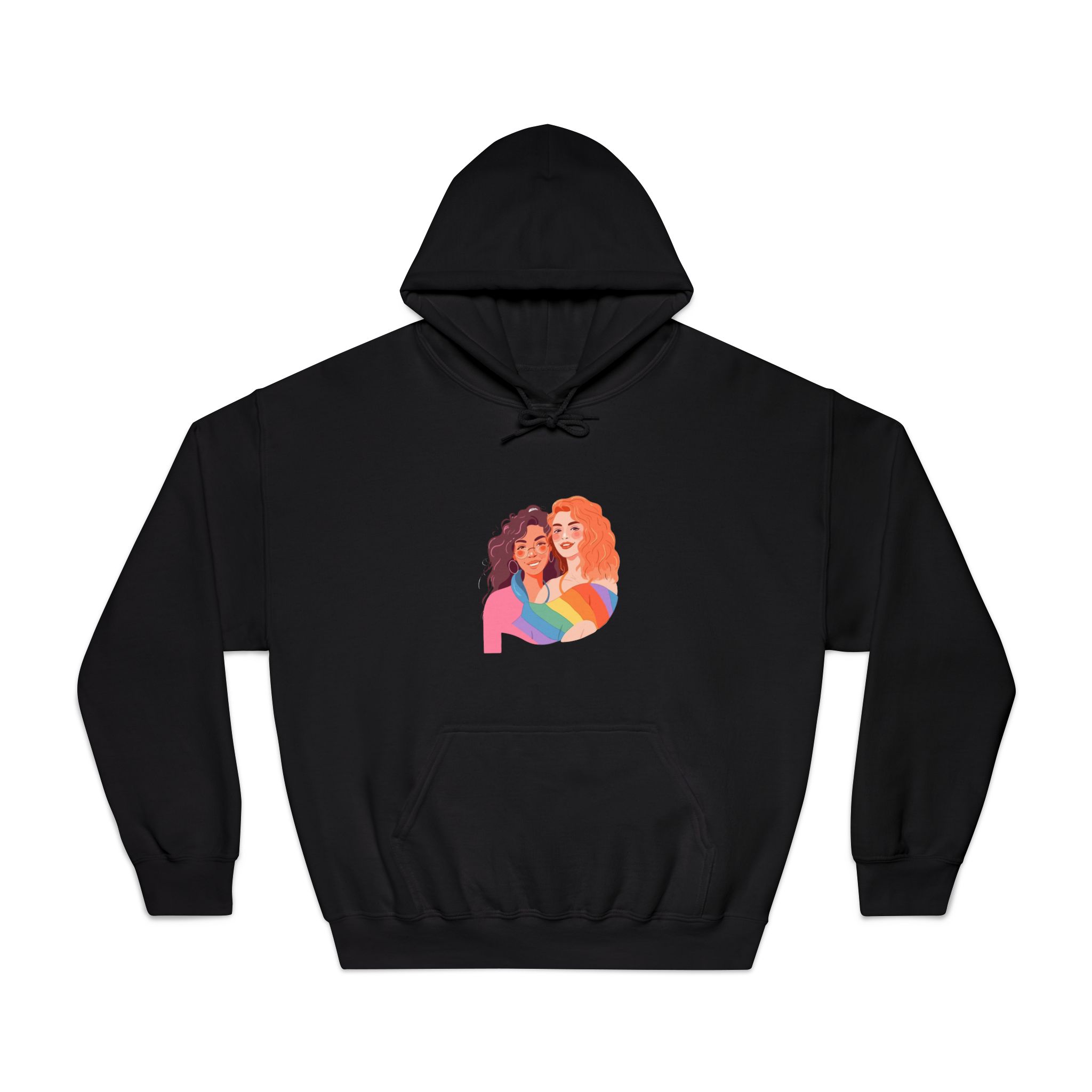 Portrait Lesbian Couple With Rainbow Flag Concept Lgbtq Illustration Couple Unisex Dryblend Hooded Sweatshirt - Image 9