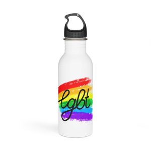 Lgbt Logo Vector Flat Illustration With Hand Drawn Watercolor Rainbow Flag Stainless Steel Water Bottle