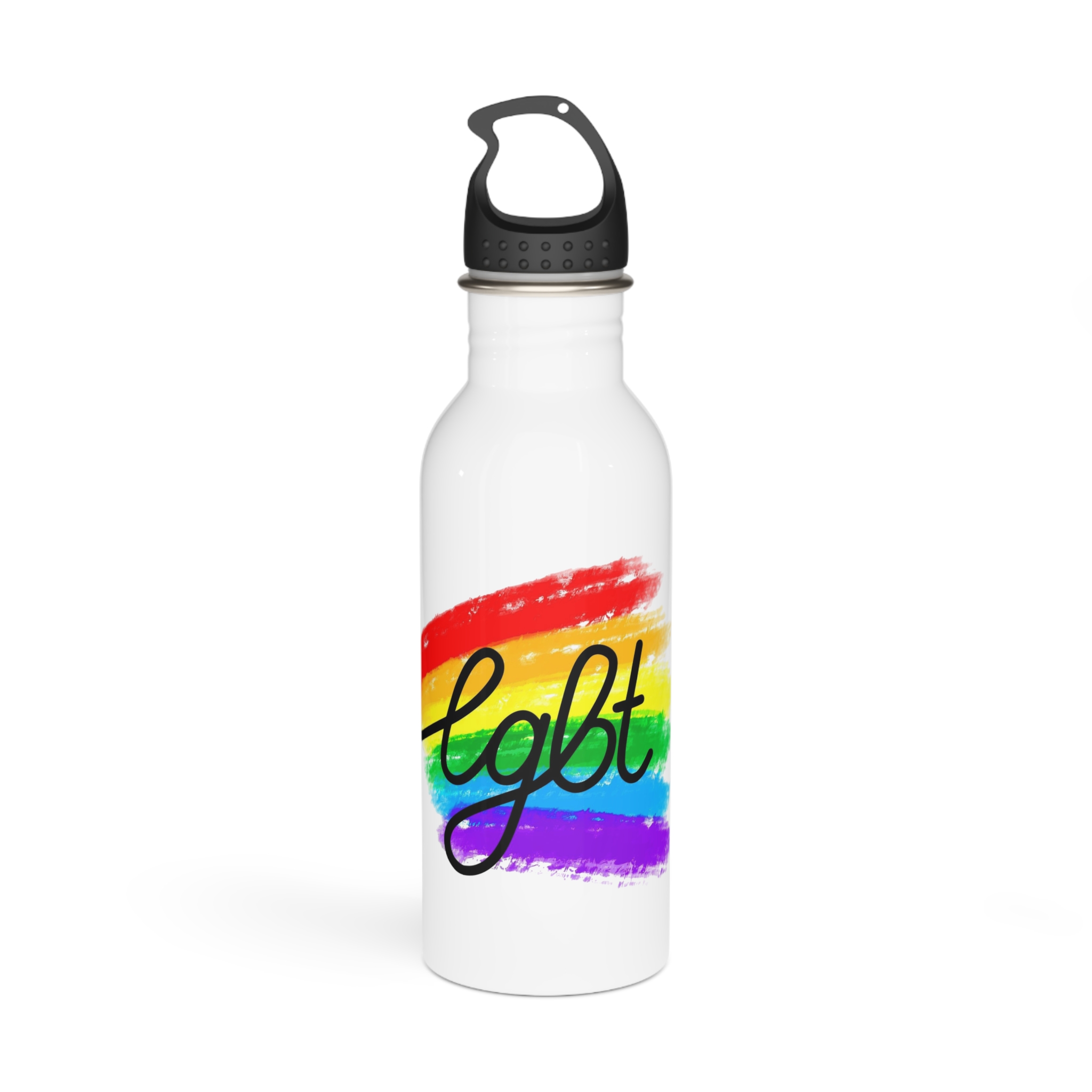 Lgbt Logo Vector Flat Illustration With Hand Drawn Watercolor Rainbow Flag Stainless Steel Water Bottle