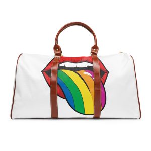 Pop Art Illustration Open Red Lips With Long Colorful Rainbow Tongue Sticking Out Now Waterproof Travel Bag