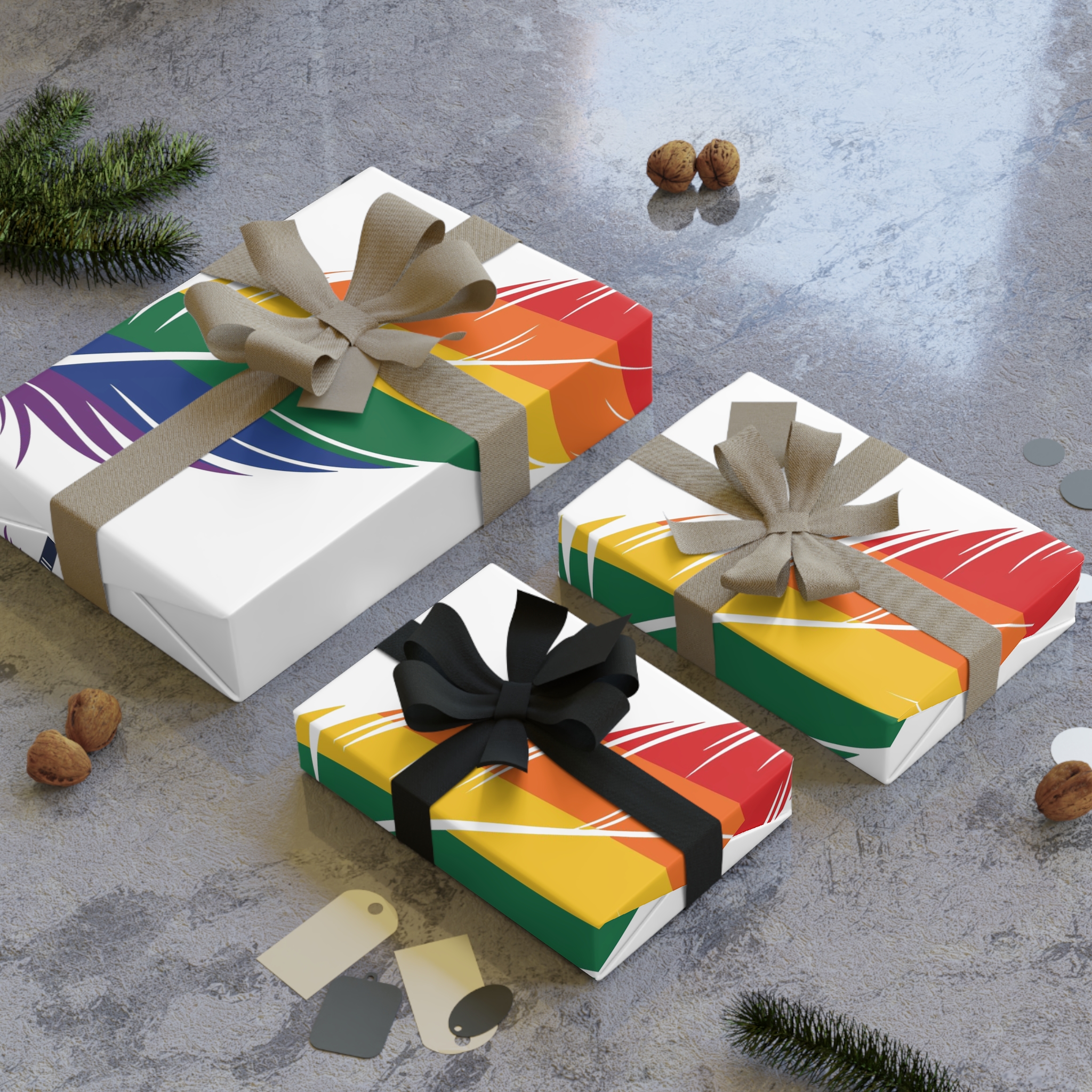 Single Feather Adorned With Vibrant Colors Rainbow Flag Gift Wrapping Paper Rolls 1pc - Image 4
