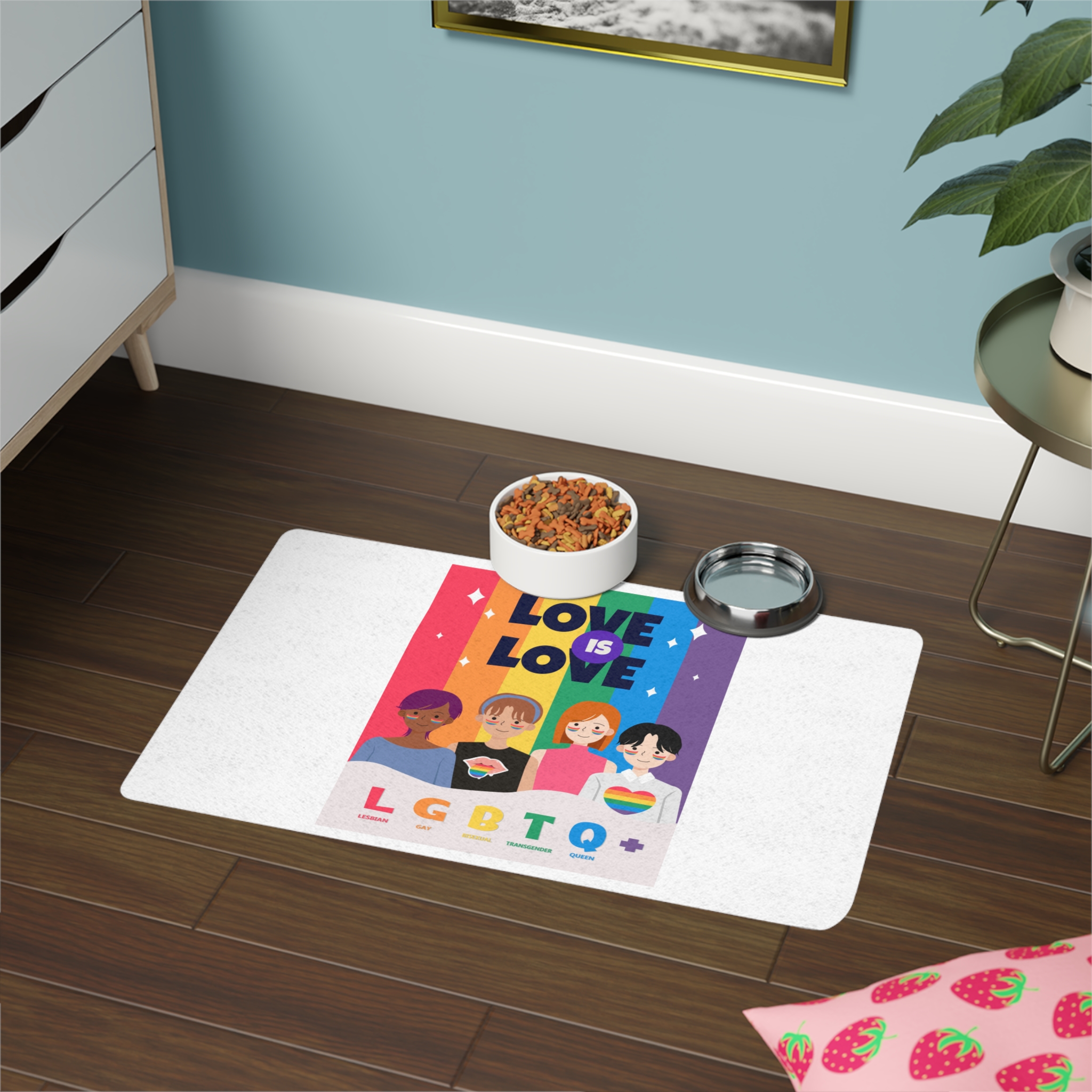 Lgbtq Pride Month Poster Vector With Diverse Characters Rainbow Celebrate Love Inclusivity Pet Food Mat 12x18 - Image 4