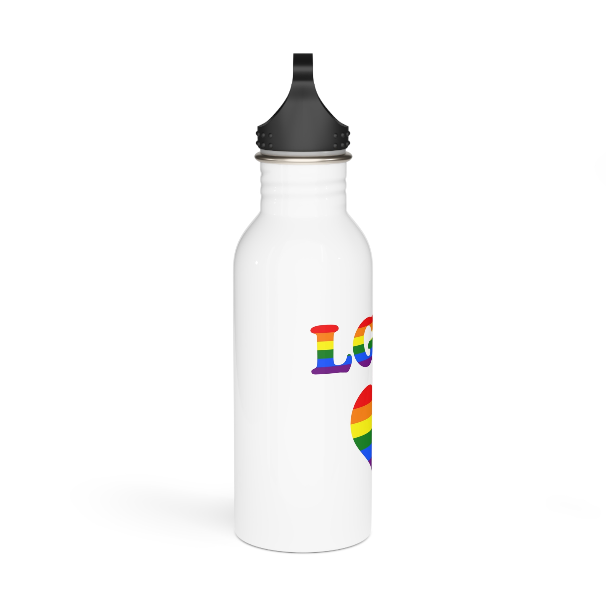 Vector Symbolism Lgbt Community Rainbow Colors Lgbt Inscription Rainbow Heart Stainless Steel Water Bottle - Image 2