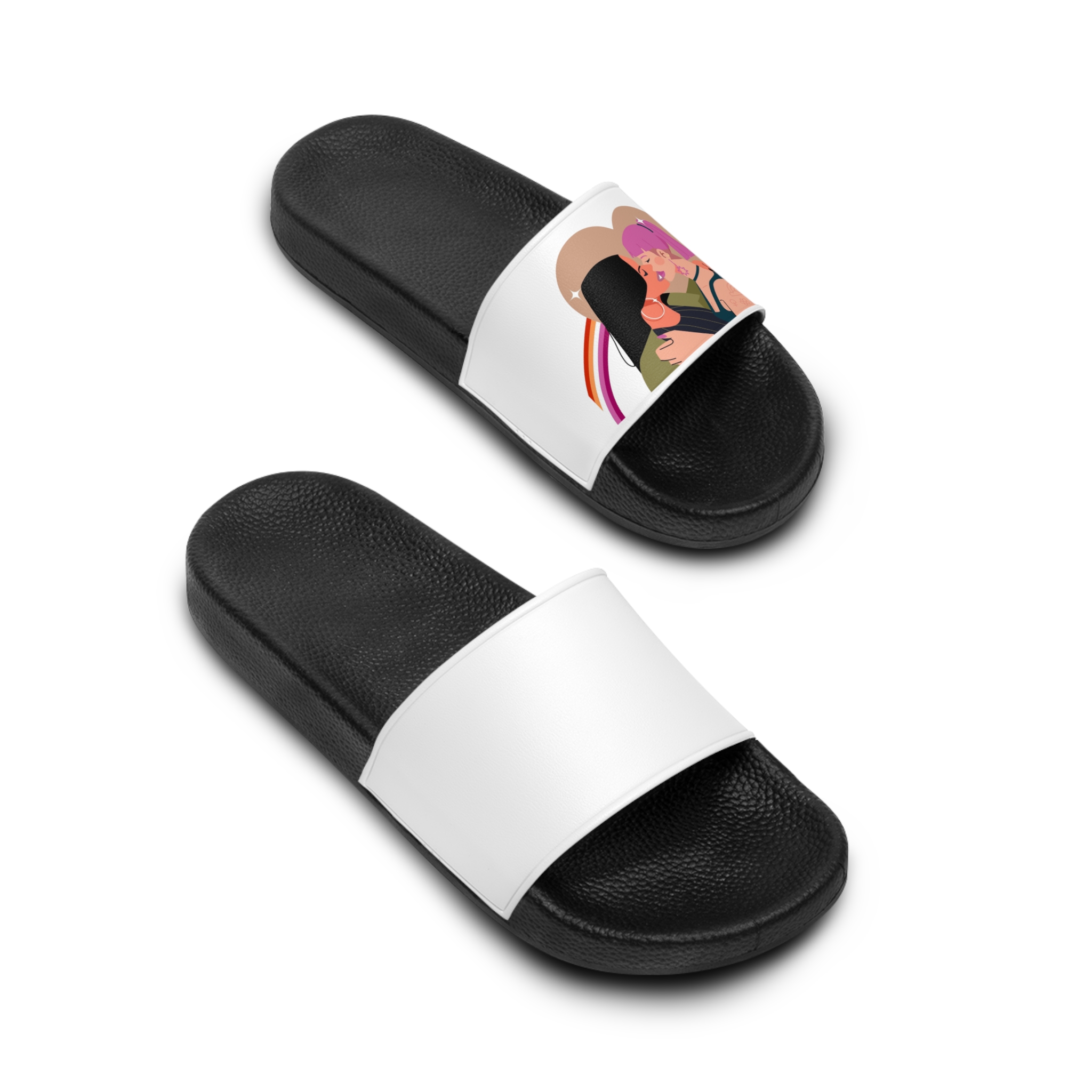 Hand Drawn Lesbian Kiss Mens Slide Sandals - Image 4