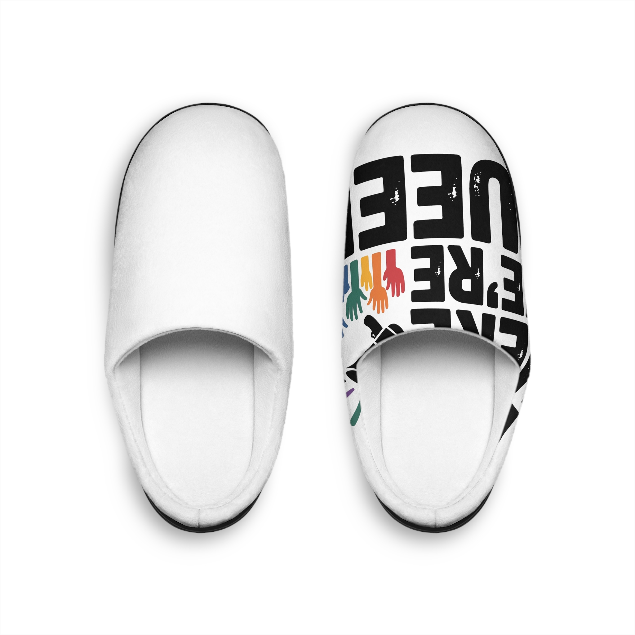 Were Here Were Queer T Shirt Design Isolated White Background Mens Indoor Slippers