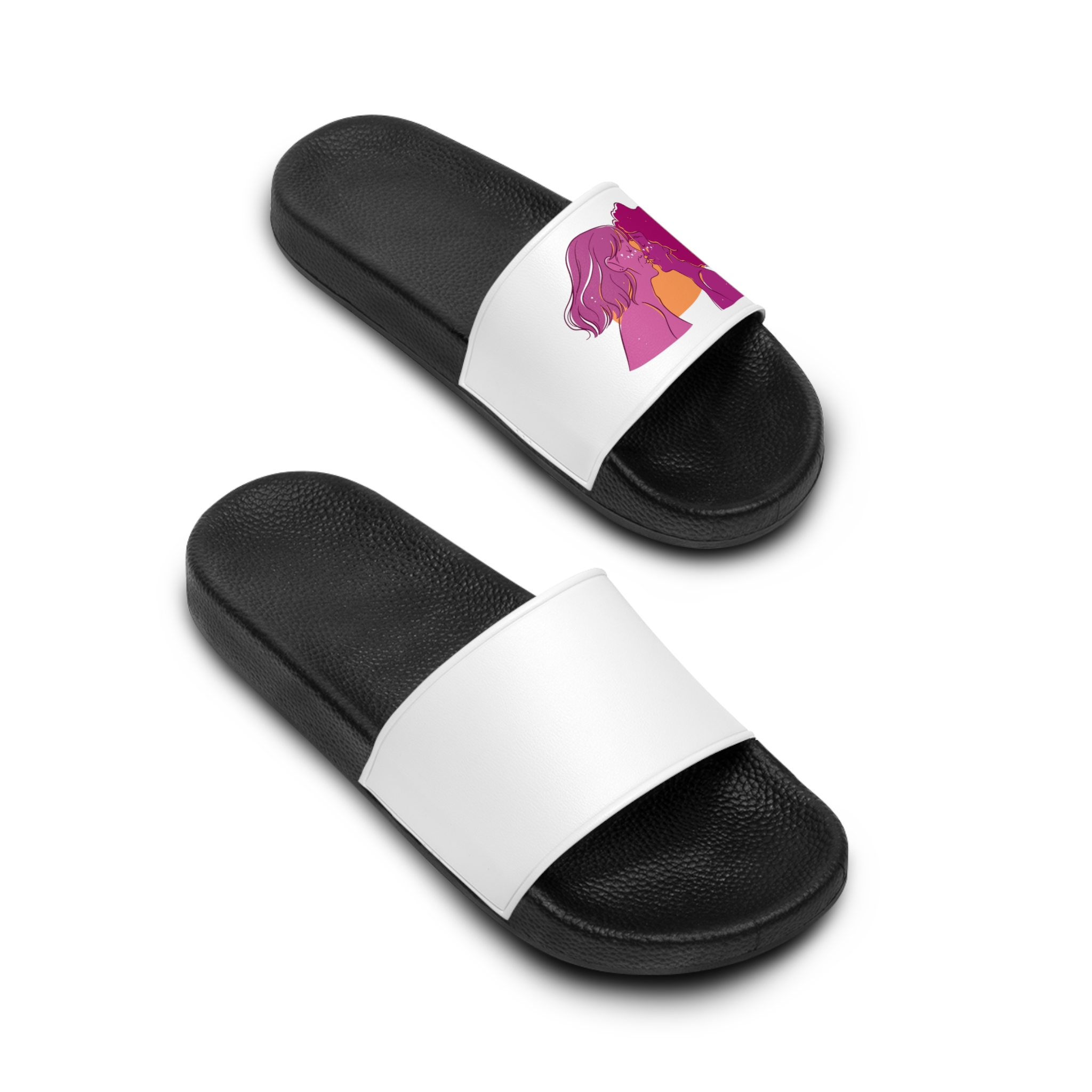Hand Drawn Affectionate Lesbian Kiss (3) Mens Slide Sandals - Image 4