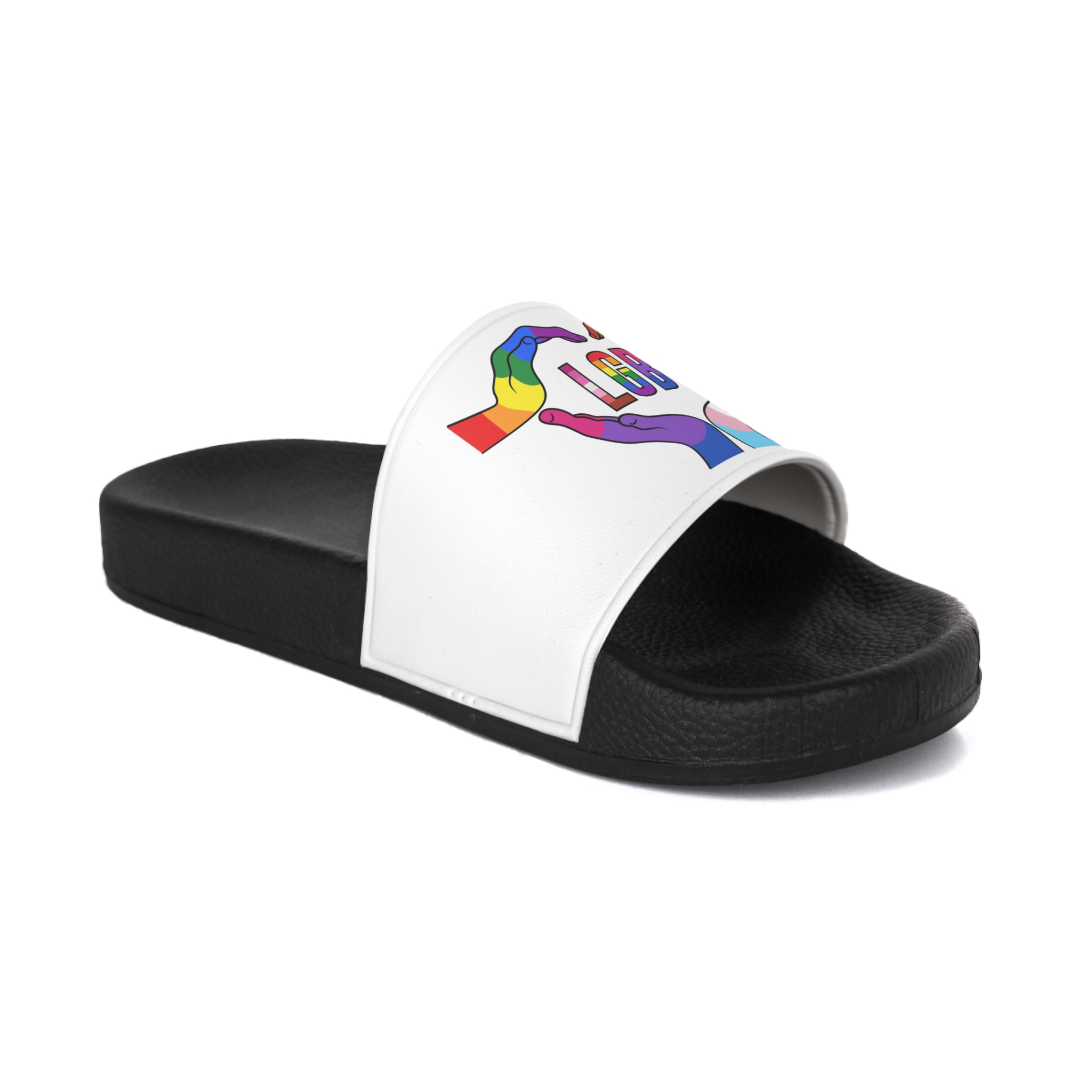Lgbt Hands United Pride Month Rainbow Flag Vector Illustration Isolated White Background Mens Slide Sandals - Image 2