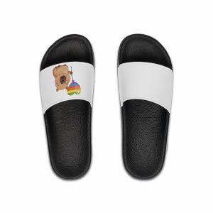 Capybara Holding Rainbow Heart Balloon Illustration Mens Slide Sandals