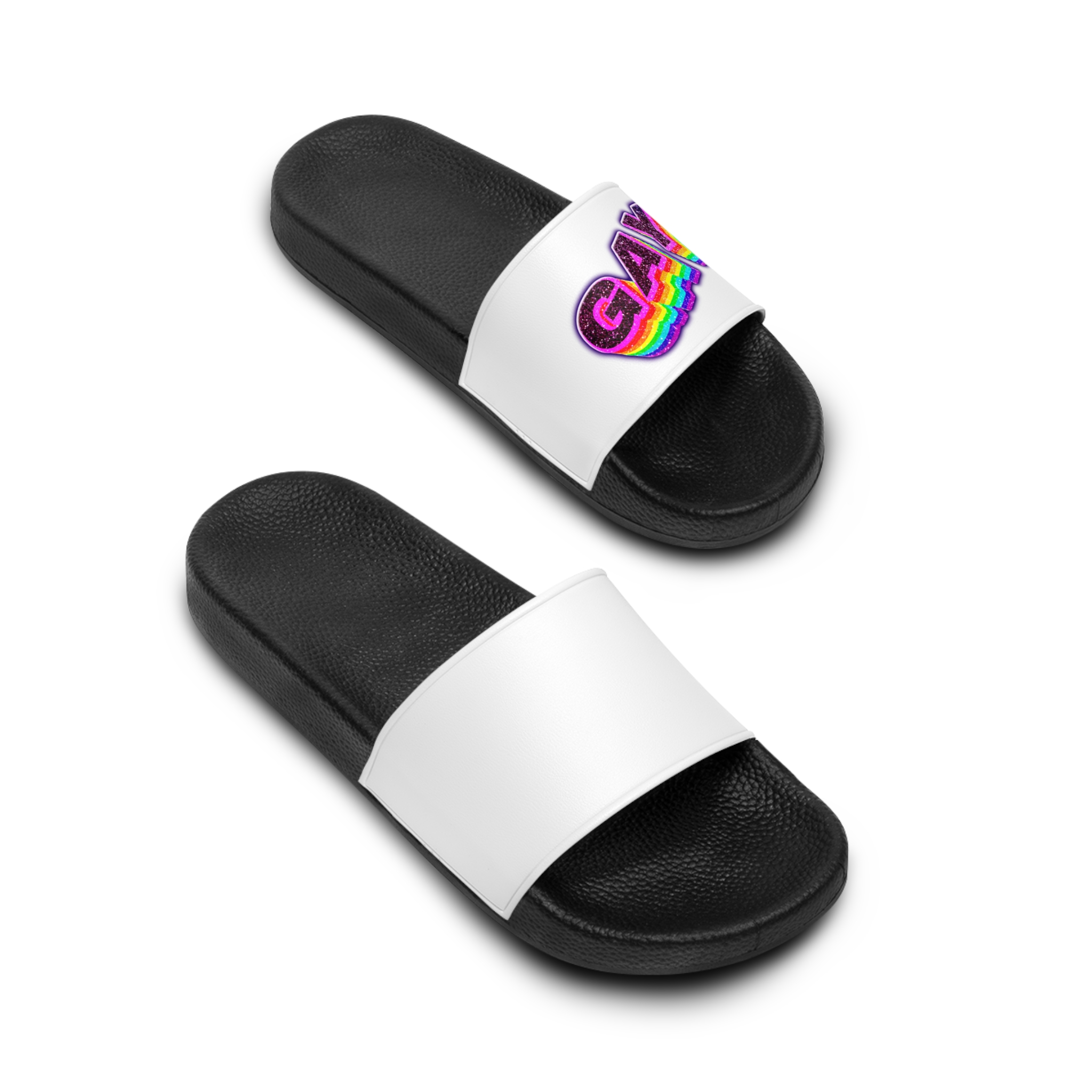 Gay Word Rainbow 3d Png Word Art Mens Slide Sandals - Image 4