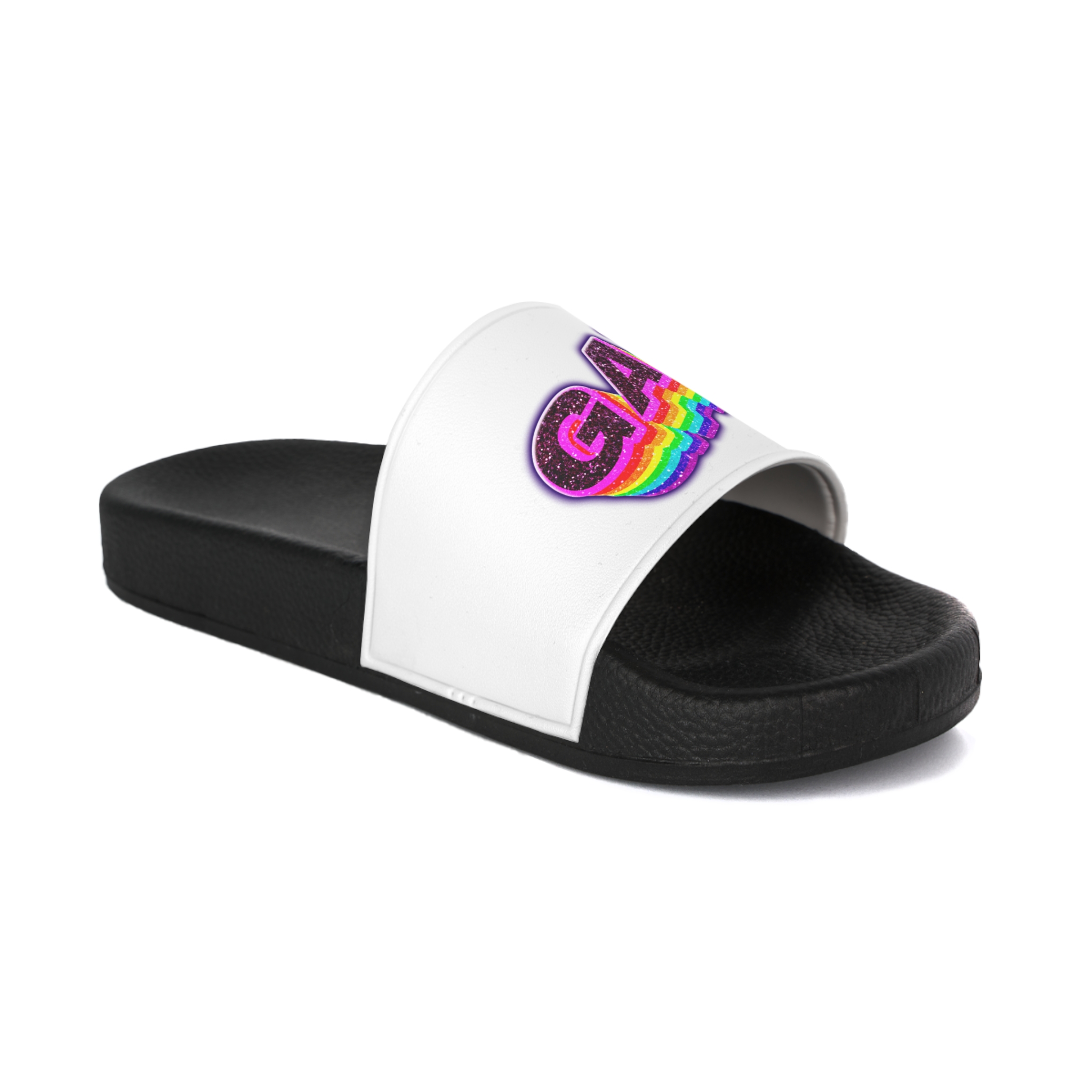 Gay Word Rainbow 3d Png Word Art Mens Slide Sandals - Image 2