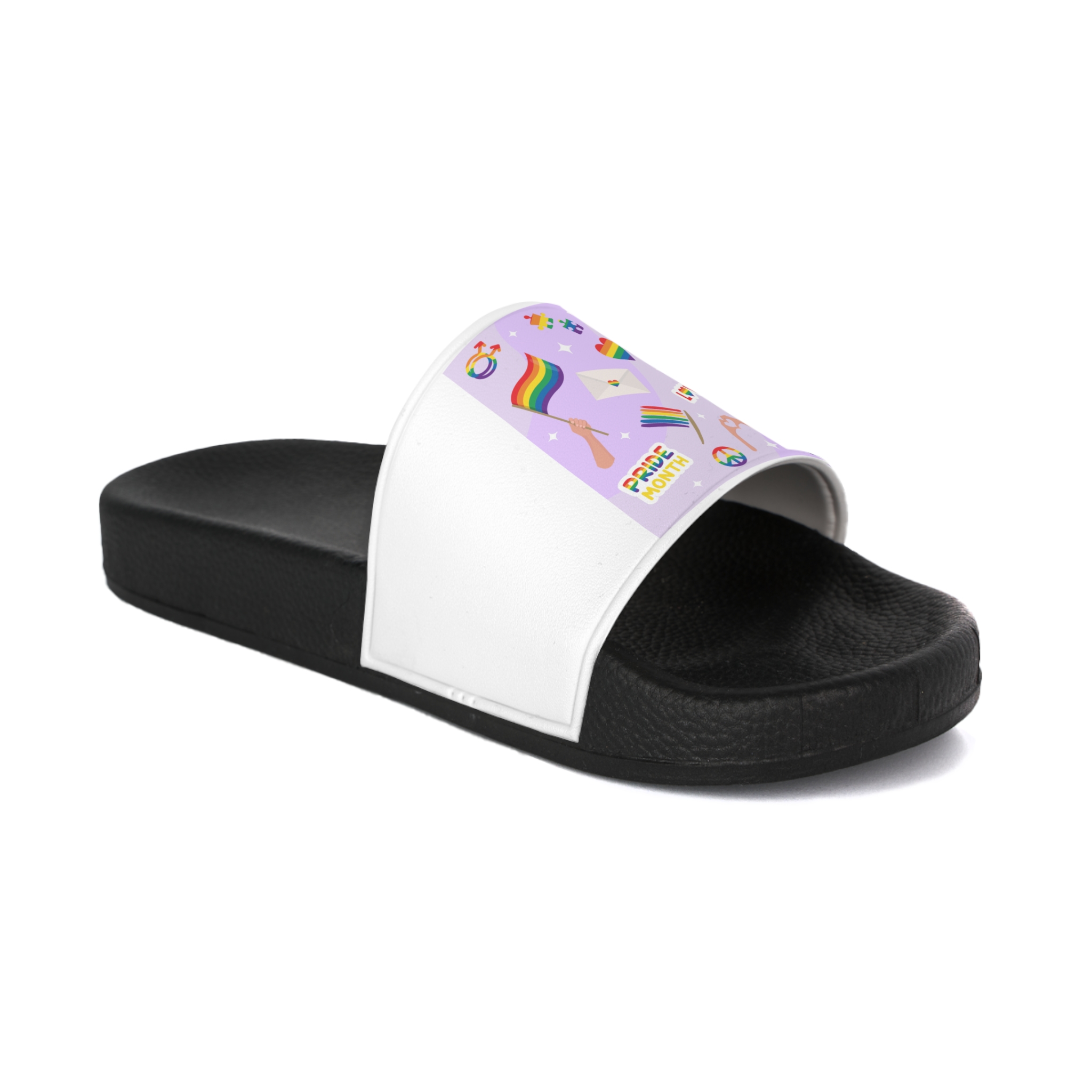 Cute Rainbow Colors Lgbtq Symbols Pride Flag Hands Holding Peace Love Mens Slide Sandals - Image 2