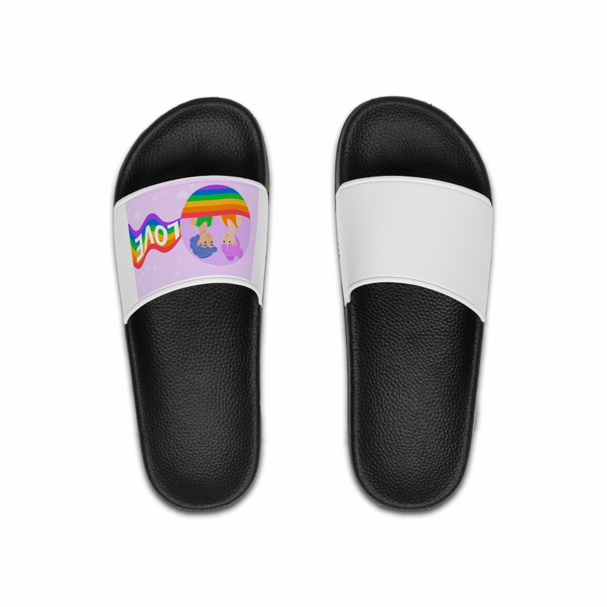 Joyful Group Holding Waving Pride Flag Mens Slide Sandals