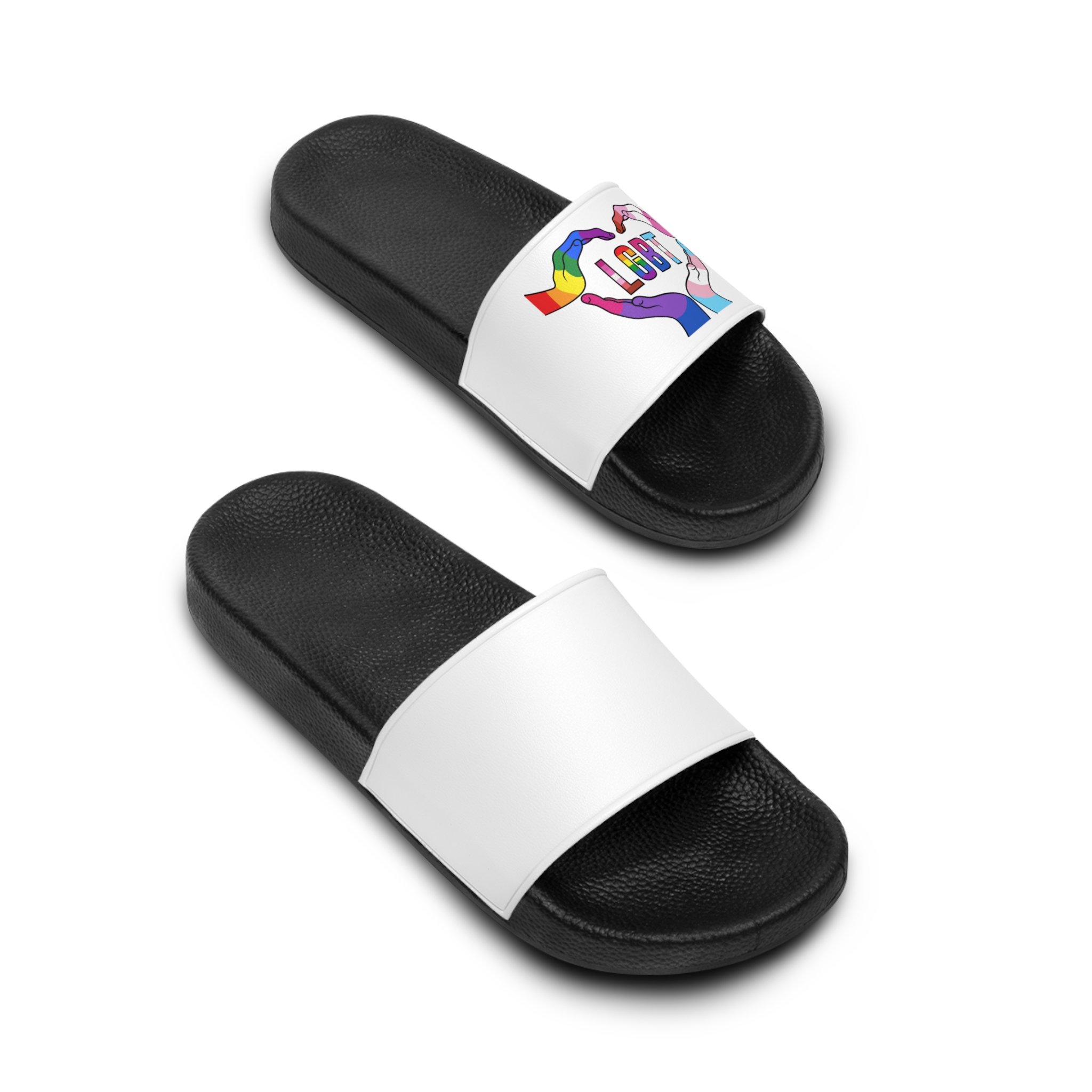Lgbt Hands United Pride Month Rainbow Flag Vector Illustration Isolated White Background Mens Slide Sandals - Image 4