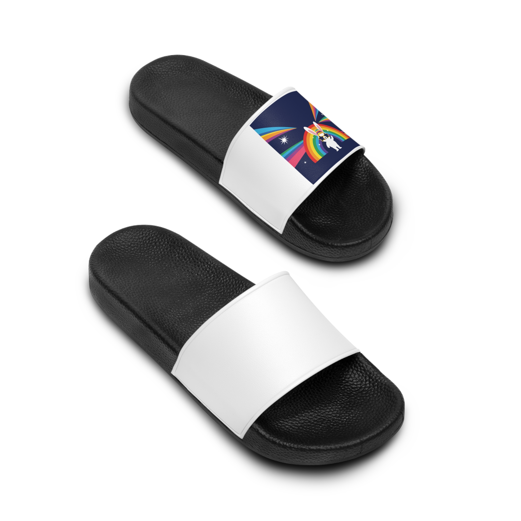 Happy Bunny With Rainbow Stars Mens Slide Sandals - Image 4