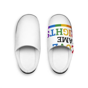Same Love Same Rights Lgbtq Pride Month Quote Typographic Art With Rainbow Flag White Background Mens Indoor Slippers