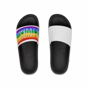 Be Yourself Phrase With Lgbtqia Flag Background Mens Slide Sandals