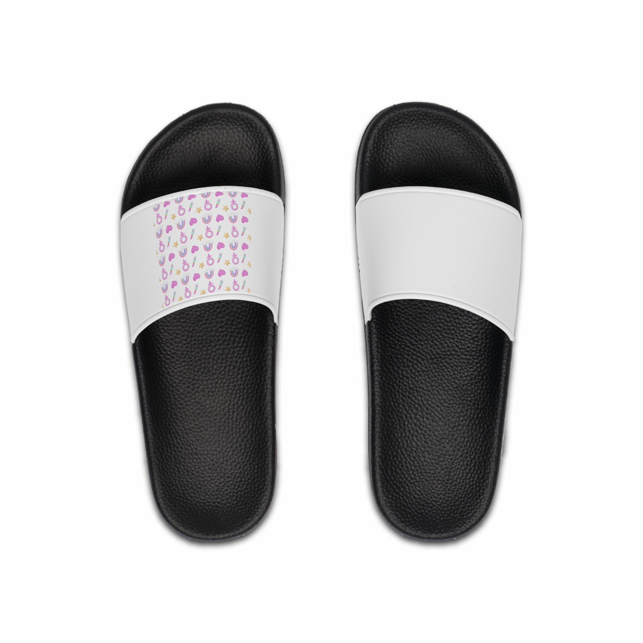 Cute Feminine Seamless Pattern With Rainbows Hearts Venus Symbols Mens Slide Sandals