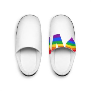 Word Love Colored Rainbow Lgbtq Gay Pride Flag Colors With Heart Shape Vector Lettering Lgbt History Month Pencil Crayon Textured Isolated Love Is Love Concept Mens Indoor Slippers