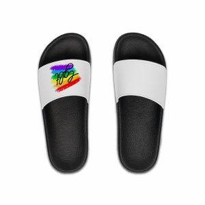 Lgbt Logo Vector Flat Illustration With Hand Drawn Watercolor Rainbow Flag Mens Slide Sandals