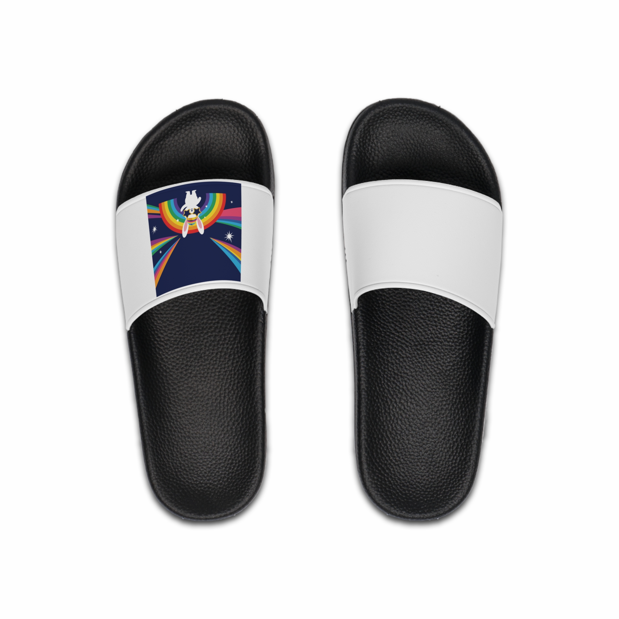 Happy Bunny With Rainbow Stars Mens Slide Sandals