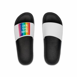 Colorful Rainbow Colored Background With Words Born This Way Mens Slide Sandals