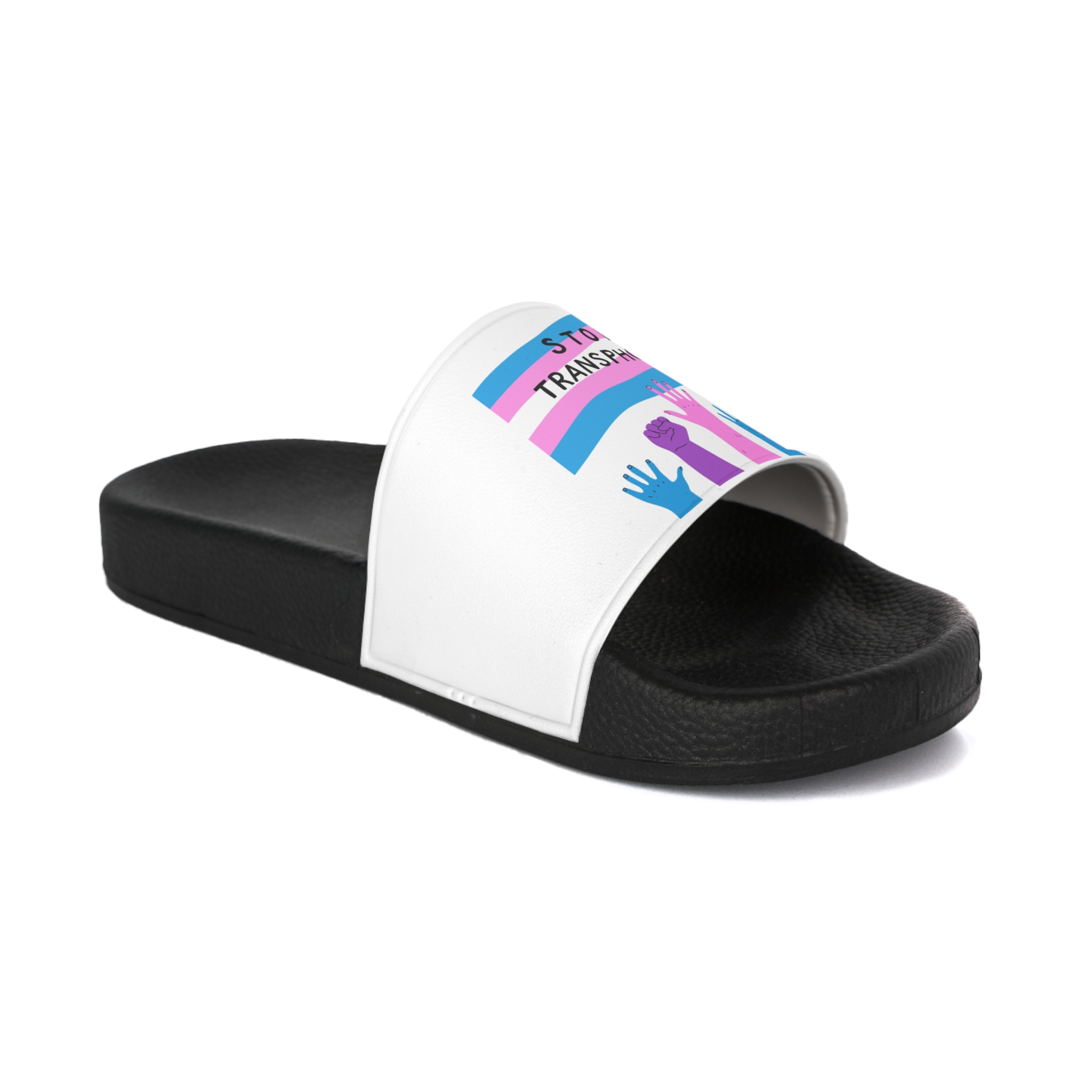 Hand Drawn Stop Transphobia Concept Illustration Mens Slide Sandals - Image 2