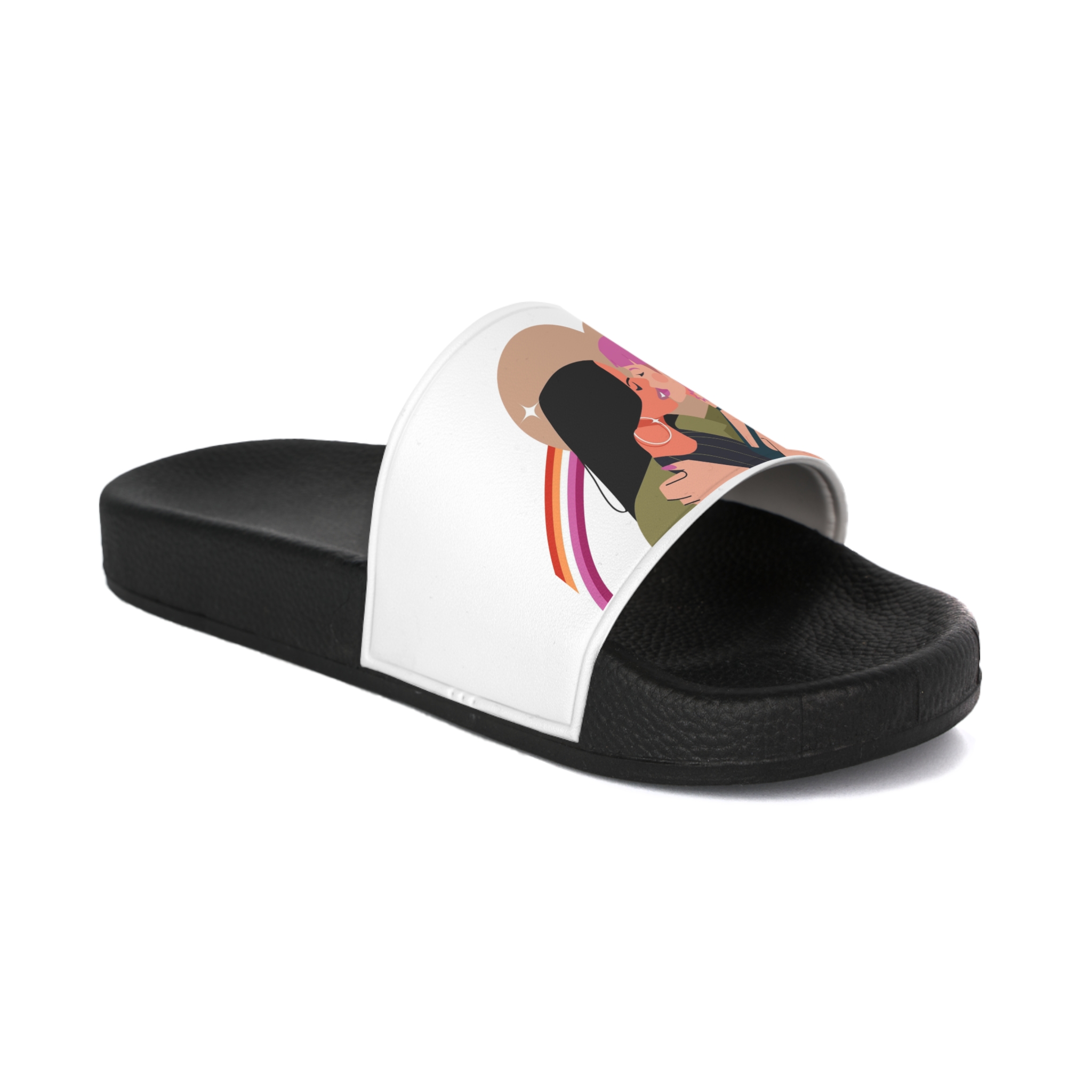 Hand Drawn Lesbian Kiss Mens Slide Sandals - Image 2