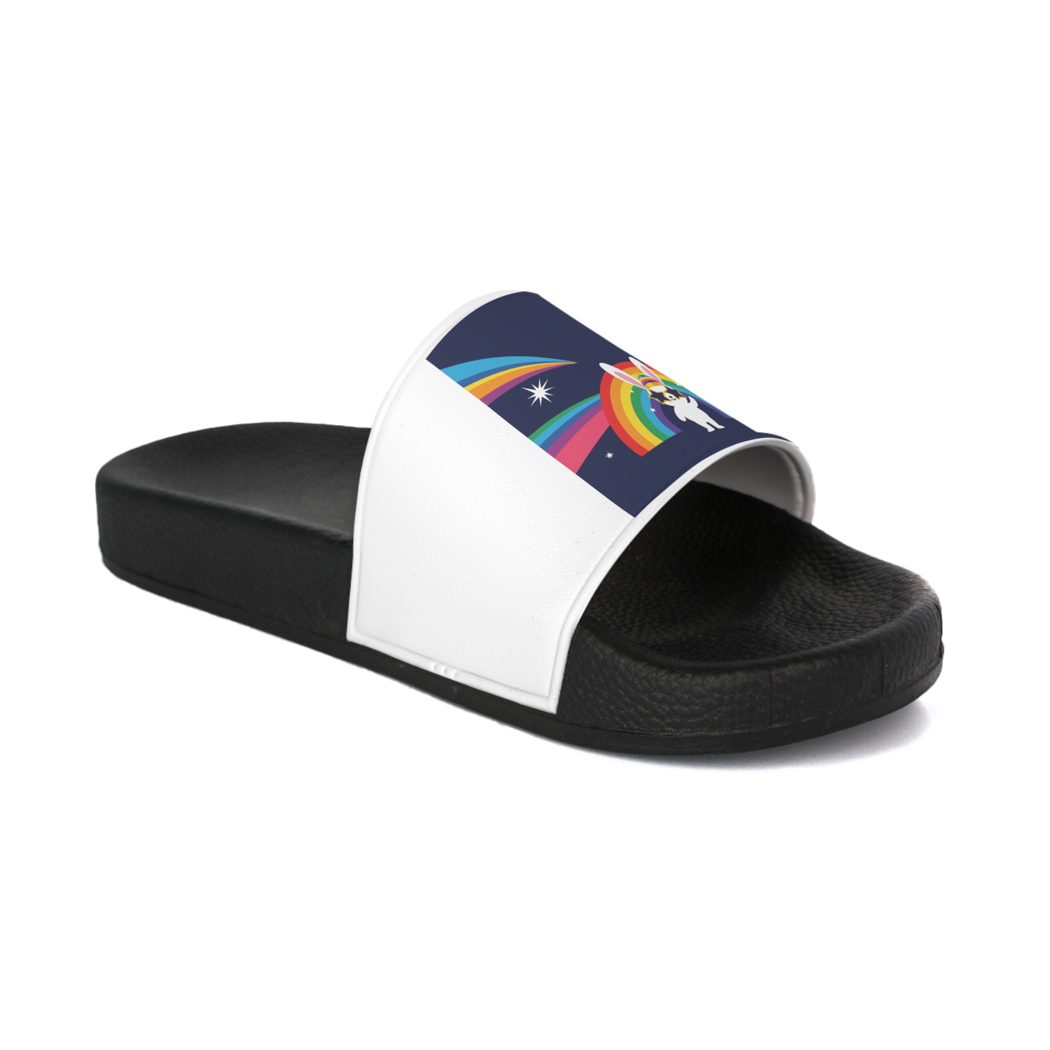 Happy Bunny With Rainbow Stars Mens Slide Sandals - Image 2