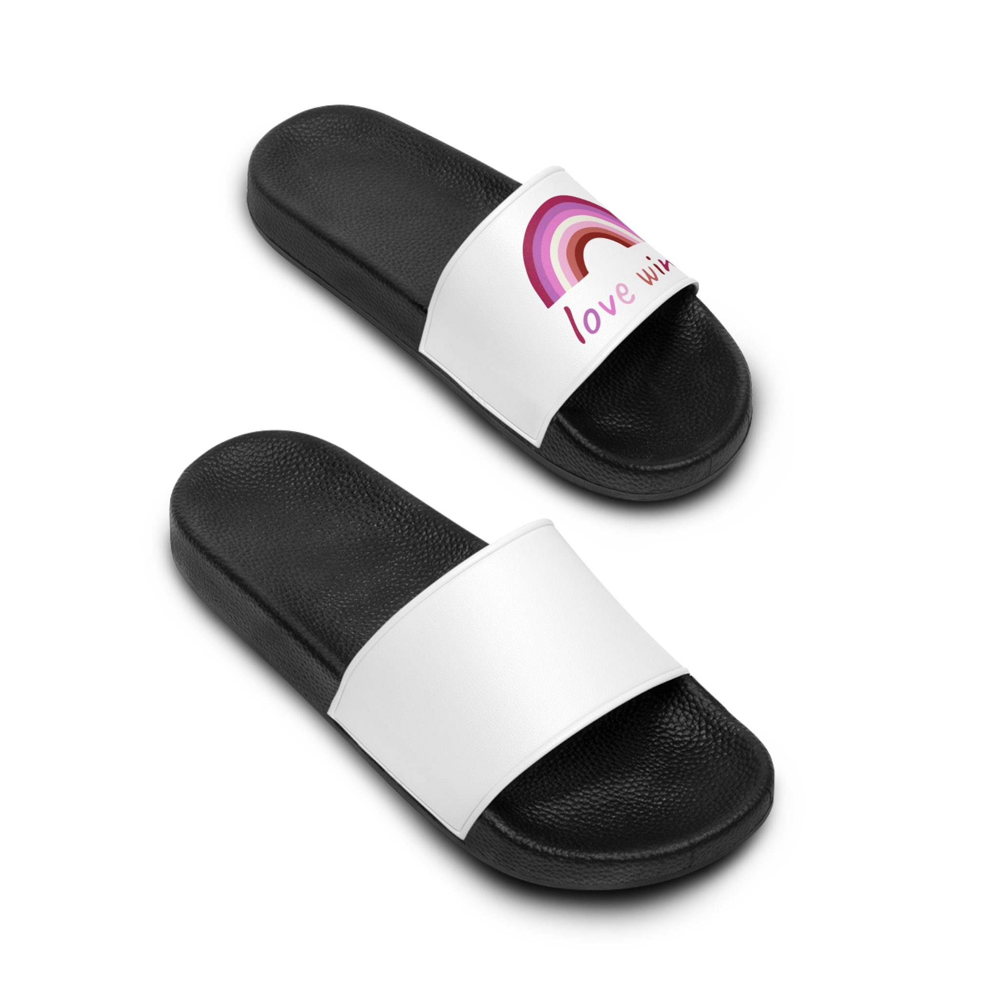 Colorful Rainbow Shape Lesbian Pride Flag Happy Pride Day Lgbtqia Community Pride Month Vector Hand Mens Slide Sandals - Image 4
