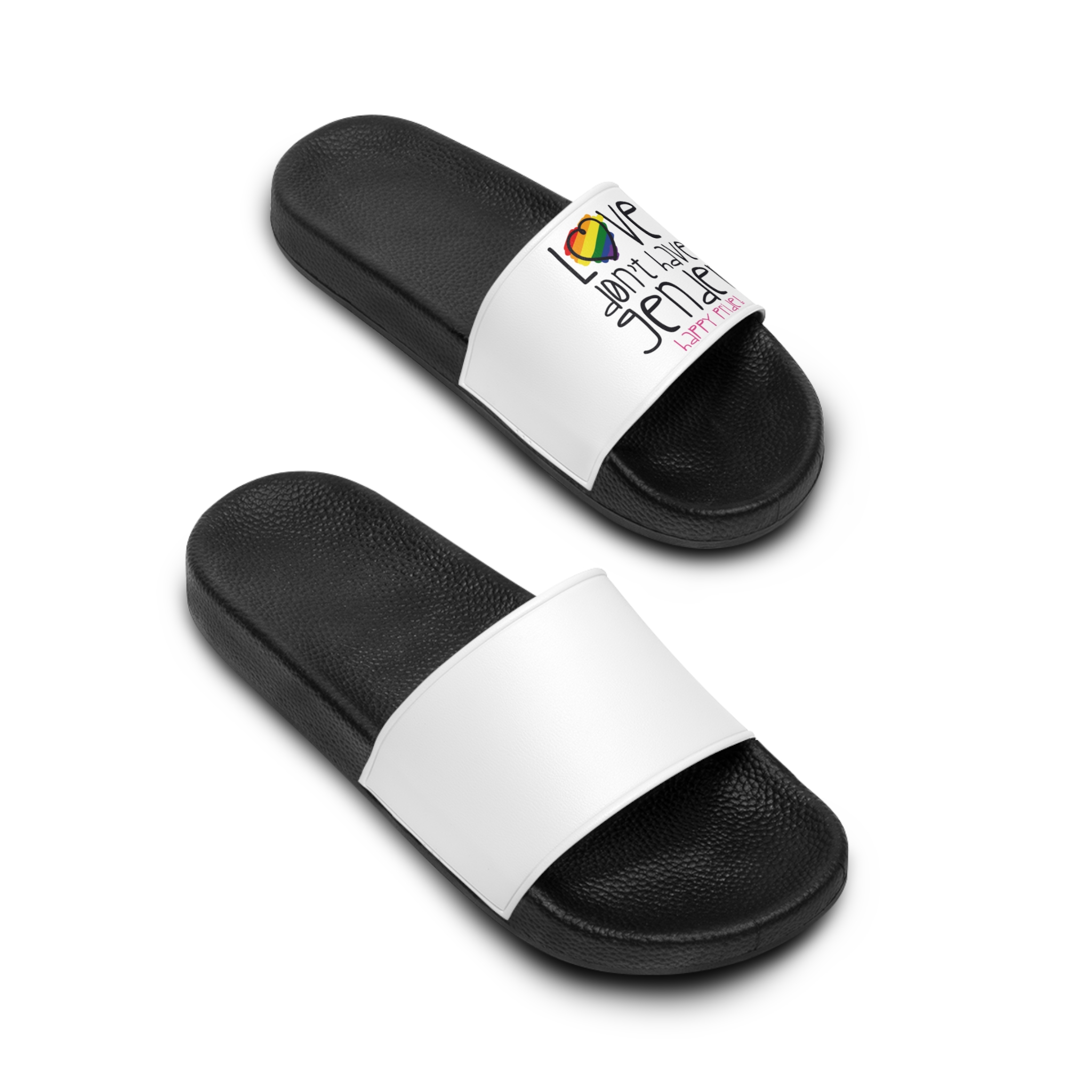 Design With Rainbow Colors Heart With Smile Encouraging Message Happy Pride Mens Slide Sandals - Image 4