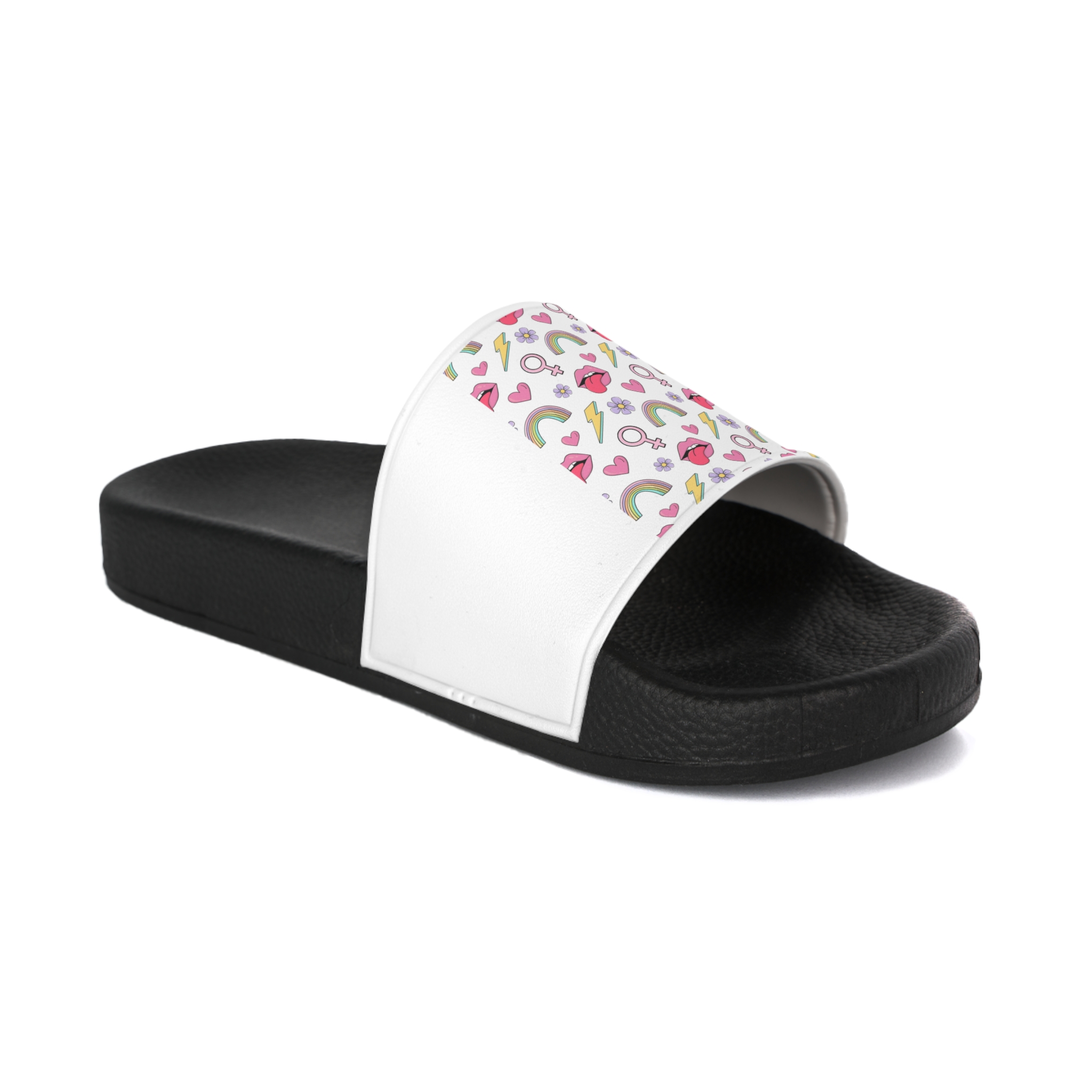 Colorful Seamless Pattern With Feminist Pride Symbols Mens Slide Sandals - Image 2