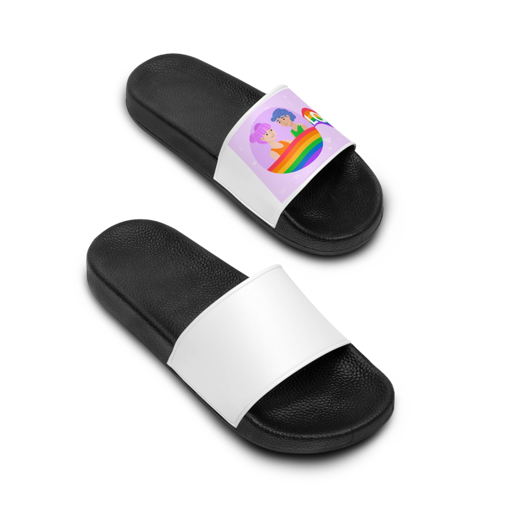 Joyful Group Holding Waving Pride Flag Mens Slide Sandals - Image 4