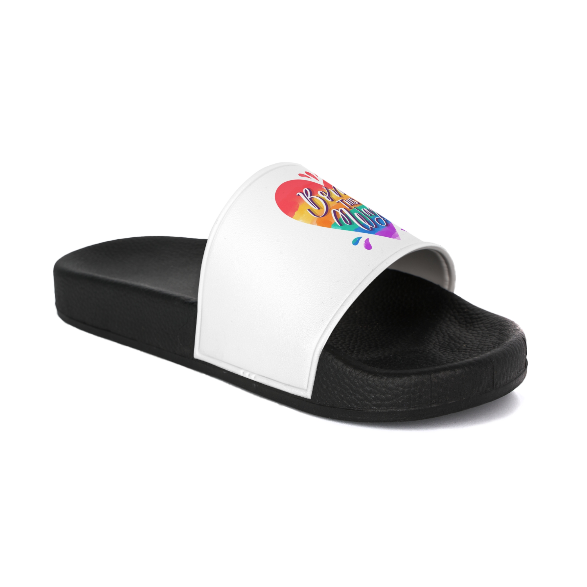 Hand Painted Watercolor Pride Day Lettering Mens Slide Sandals - Image 2