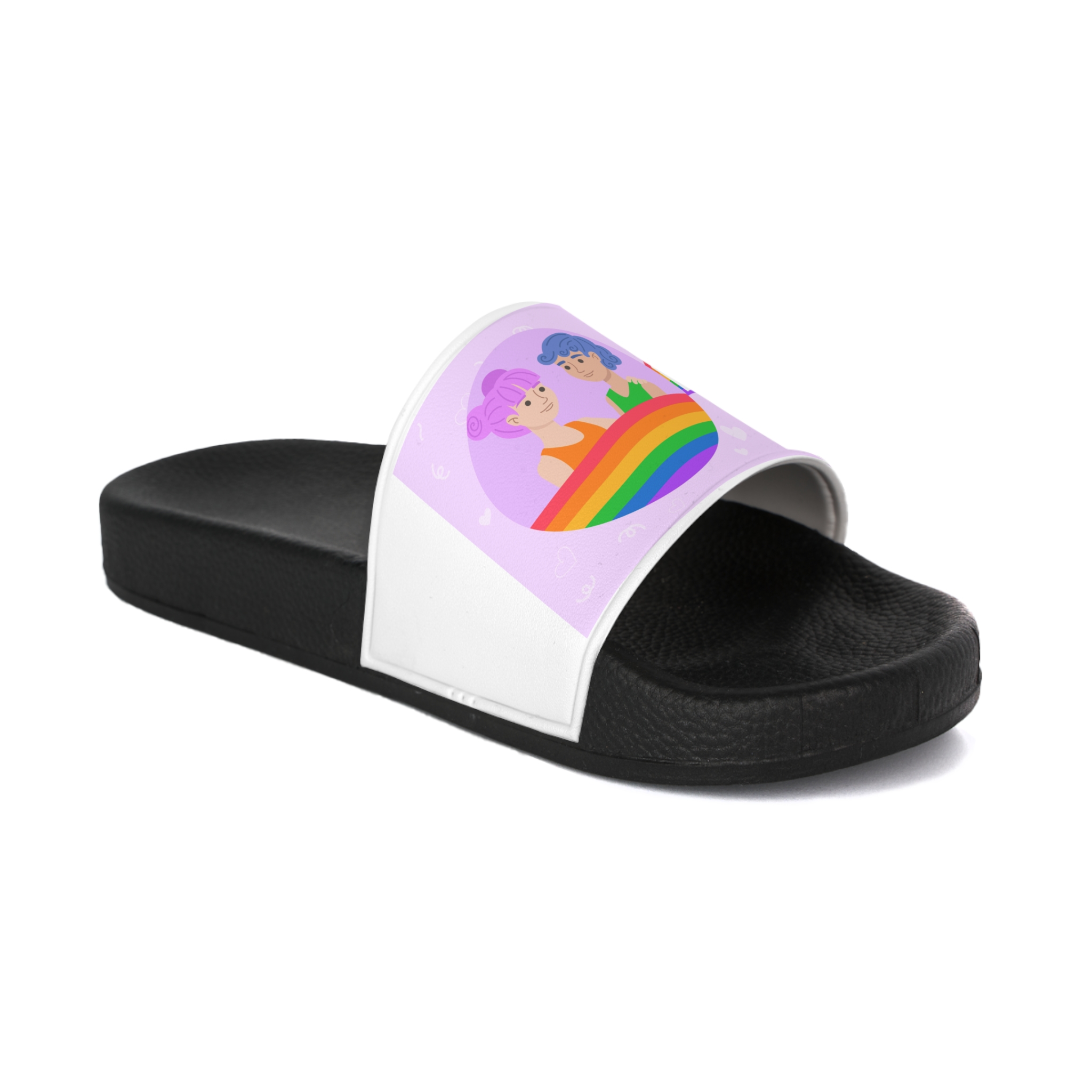 Joyful Group Holding Waving Pride Flag Mens Slide Sandals - Image 2