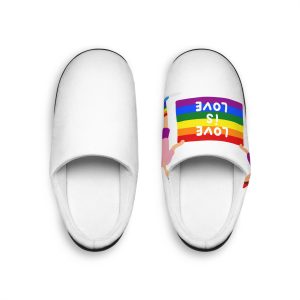 Two Gays Holding Rainbow Flag Mens Indoor Slippers