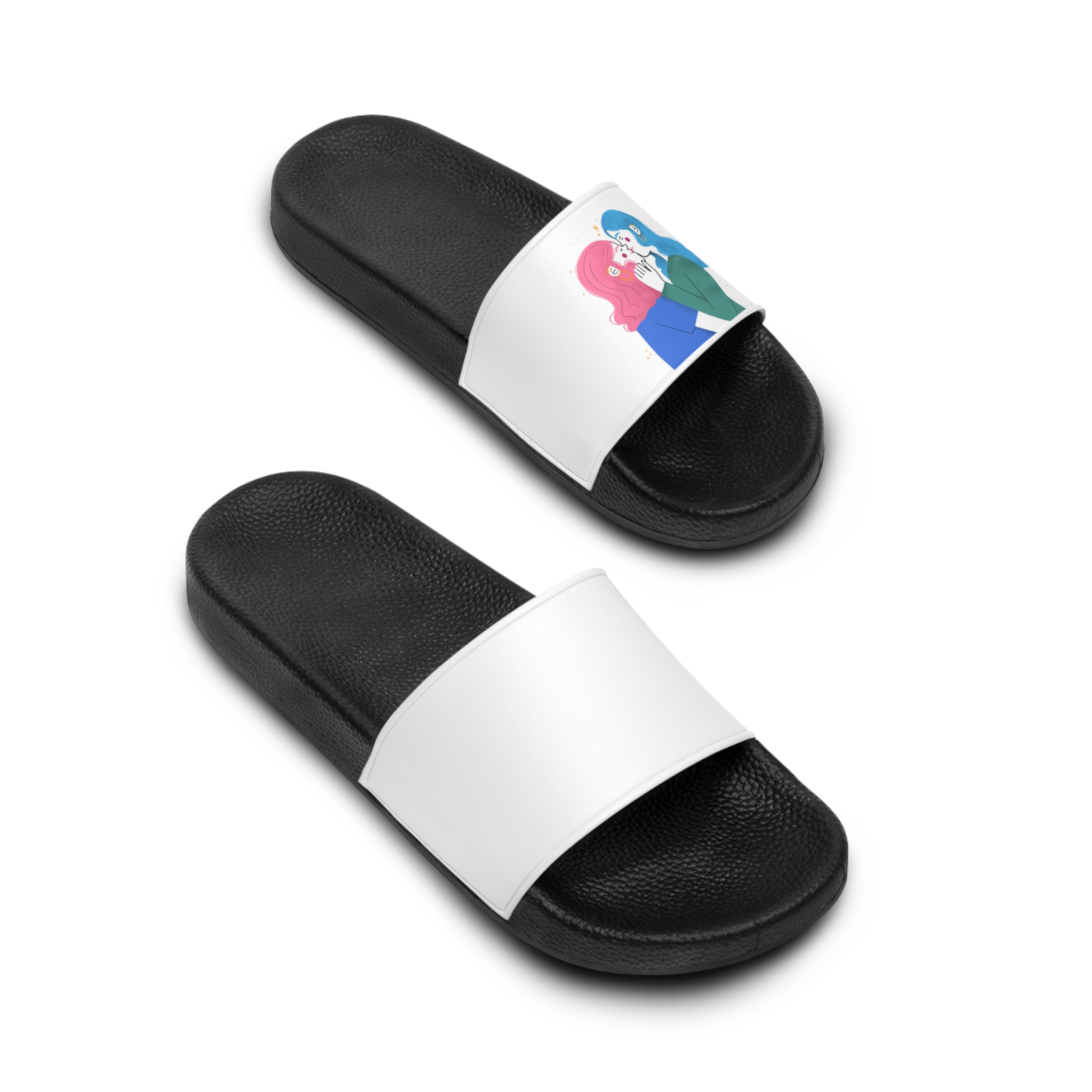 Hand Drawn Lesbian Kiss Illustration Mens Slide Sandals - Image 4