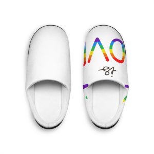 Vector Love Is Love Phrase Lgbt Text Lettering Rainbow Colors Mens Indoor Slippers