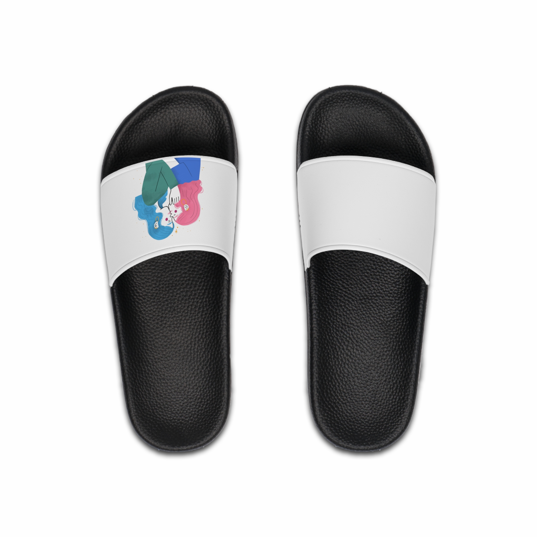 Hand Drawn Lesbian Kiss Illustration Mens Slide Sandals